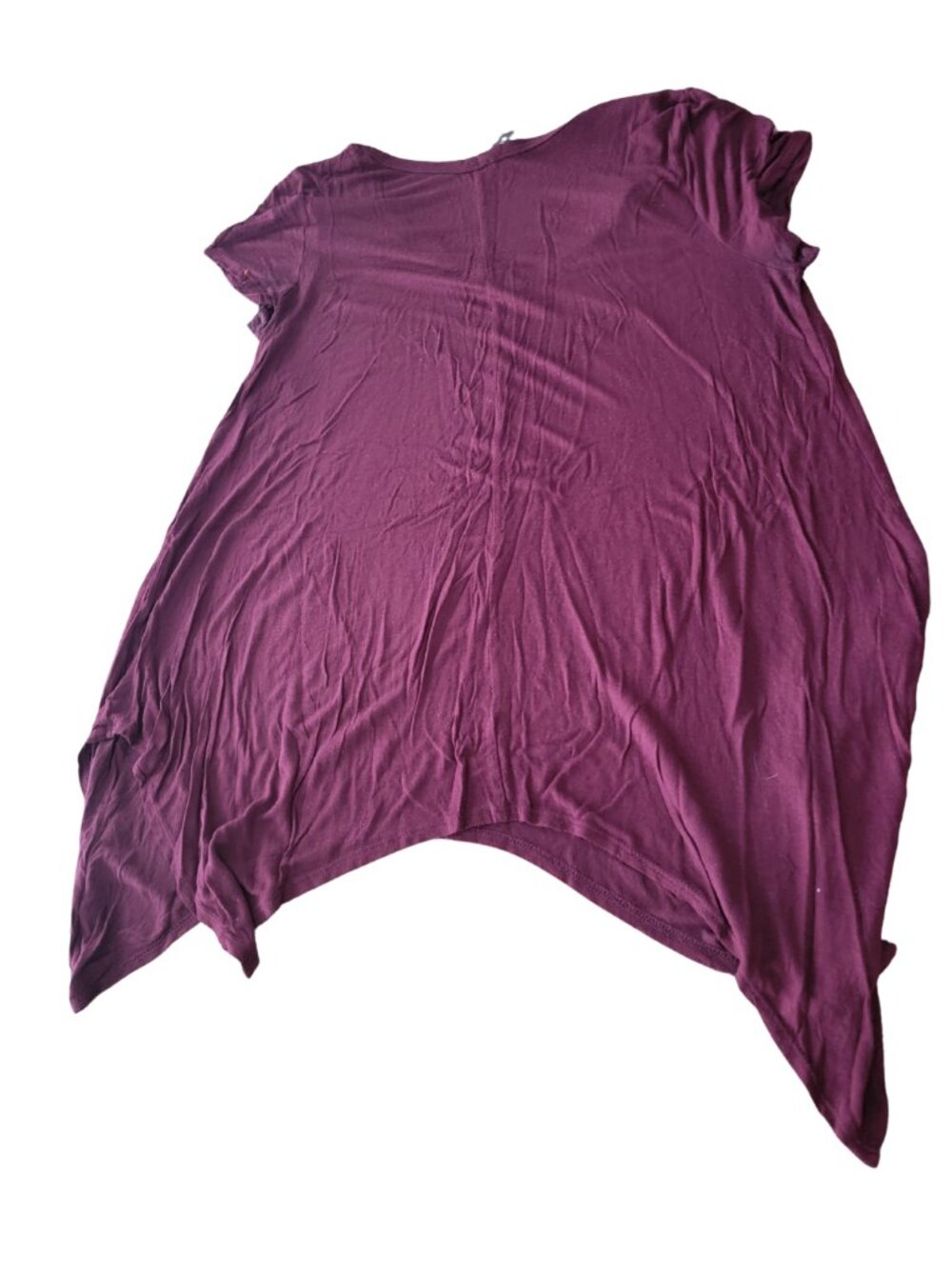 Dice V Neck w Grommets Shark Bite Hem Tunic Top Short Sleeve Wine Red/Maroon - Picture 3 of 8